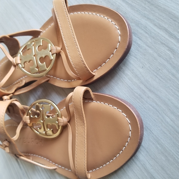 ONLY TRIED ON Tory Burch Two Band Miller Sandals Gold Logo Sling back - Picture 4 of 16